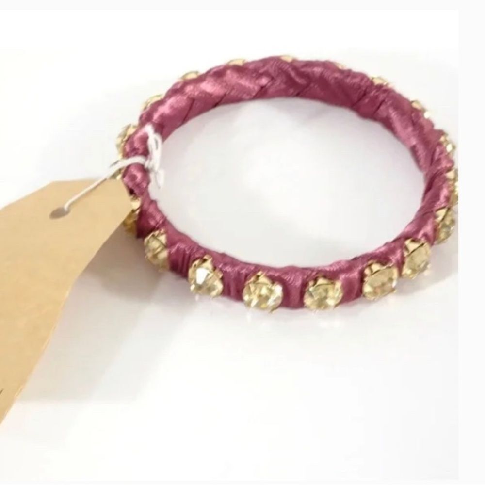NWT *Lee Angel* Deep Mauve Braided Ribbon Crystal Bracelet